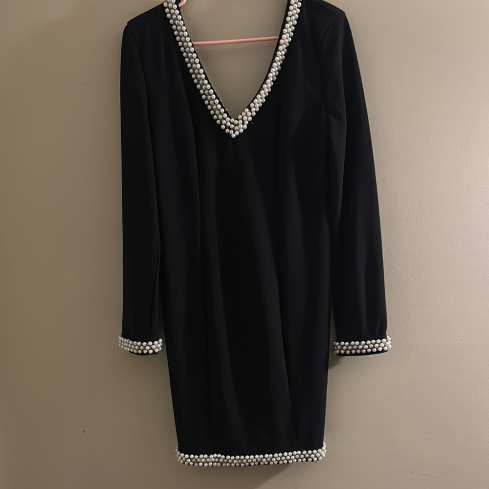 Elegant Black Dress with Pearl Accents